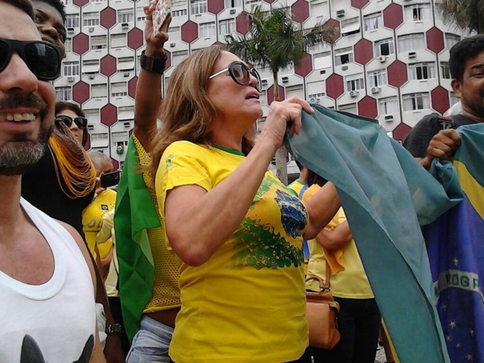Atriz Susana Vieira participa de mobilização pró-Lava Jato em Santos, litoral paulista (Foto: Carlos Abelha/G1)