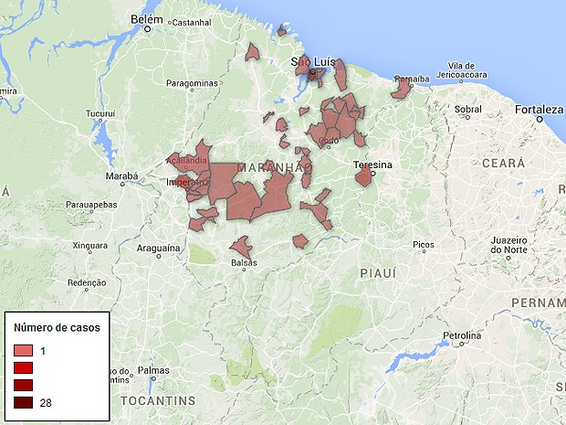 Distribuição dos casos de microcefalia no Maranhão (Foto: G1)