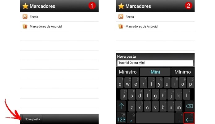 Telas do menu Marcadores do Opera Mini (Foto: Reprodução/ Raquel Freire)
