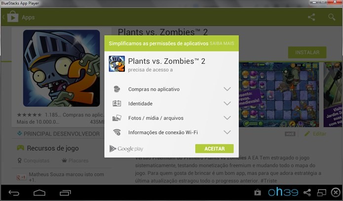 Agora é só clicar em instalar e aguardar o download que Plants vs Zombies 2 estará disponível no seu PC (Foto: Reprodução / Dario Coutinho)