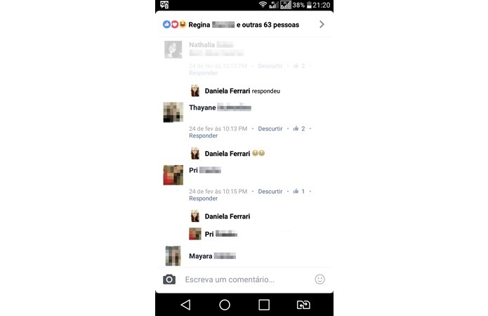 O comentário oculto fica com uma cor mais clara (Foto: Reprodução/Daniela Ferrari)