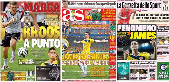 Montagem Capas jornais James Rodríguez (Foto: Editoria de Arte)