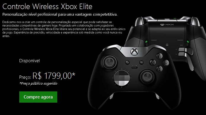 Controle Elite do Xbox One surge na página da Microsoft com alto preço de R$ 1.799 (Foto: Reprodução/Microsoft)
