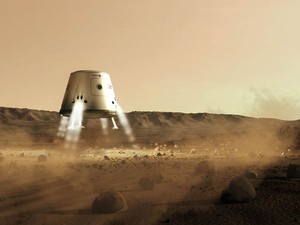 Ilustração mostra um futuro pouso da Mars One no planeta vermelho (Foto: AFP)