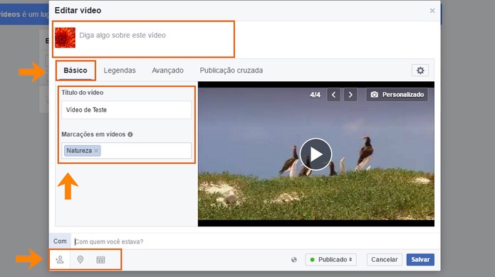 Edite as informações básicas do seu vídeo já publicado na página do Facebook (Foto: Reprodução/Barbara Mannara)