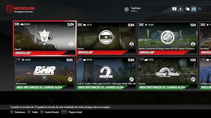 Driveclub: menu de escolha de evento multiplayer (Foto: Reprodução/Emanuel Schimidt)
