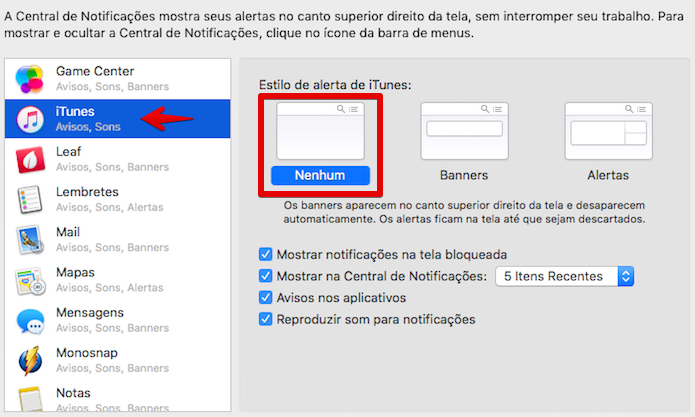 Desativando as notificações do iTunes (Foto: Reprodução/Helito Bijora)