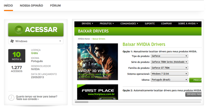 Acesse a página de drivers da Nvidia no TechTudo Downloads (Foto: Reprodução/Taysa Coelho) Acesse a página de drivers da Nvidia no TechTudo Downloads (Foto: Reprodução/Taysa Coelho)