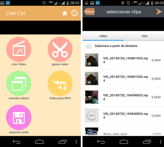 Tela inicial e de seleção de arquivos do CuteCut (Foto: Reprodução/ Marcela Vaz)