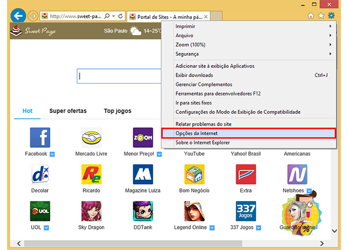 Acesse as configurações do IE (Foto: Reprodução/Paulo Alves)