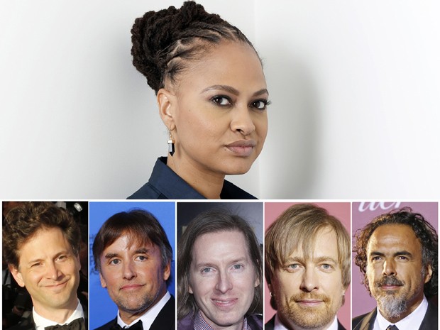 Ava DuVernay (acima), diretora de 'Selma', foi esnobada pela Academia de Hollywood. (Da esq. para dir.) Bennett Miller, Richard Linklater, Wes Anderson, Morten Tyldum e Alejandro G. Inarritu foram indicados ao Oscar 2015. (Foto: REUTERS/Kevork Djansezian/Files)