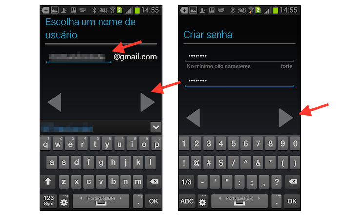Definindo um nome de usuário e senha para a nova conta do Youtube que está sendo criada no Android (Foto: Reprodução/Marvin Costa)