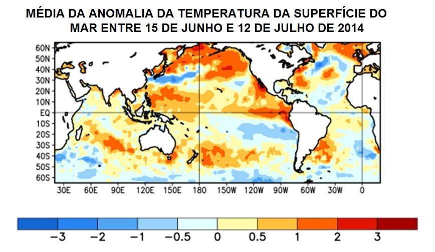Temperatura do Oceano Pacífico está se aquecendo, o que caracteriza a possível formação de um El Niño, que provocar alterações climáticas no Brasil (Foto: Divulgação/NOAA/Climatempo)