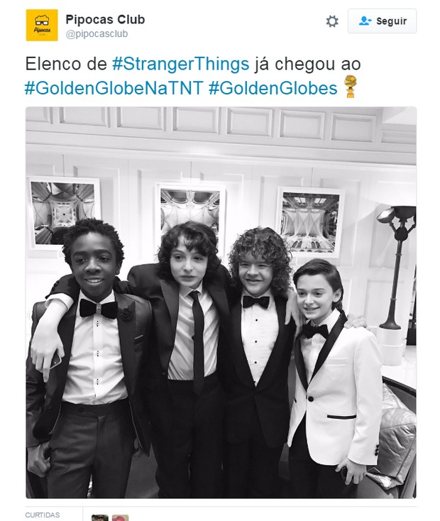 Elenco infantil de Stranger Things chama atenção no Globo de Ouro (Foto: Reprodução/Twitter)