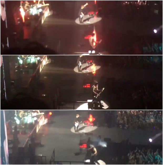 Parte do vídeo em que Michael Clifford se queima em apresentação em Londres (Foto: Reprodução/Twitter)