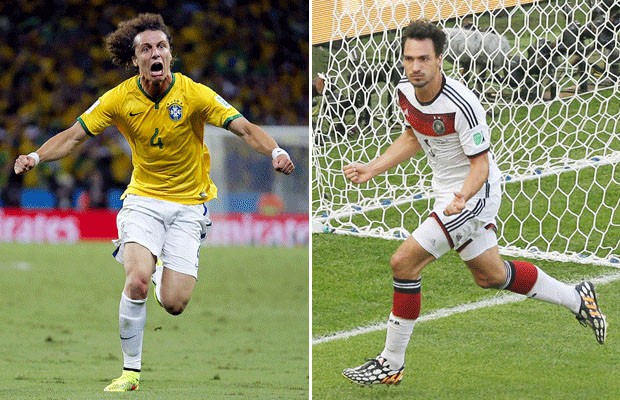 David Luiz marcou o segundo gol do Brasil nas quartas; Hummel foi o autor do único gol da partida da Alemanha contra França (Foto: divulgação)