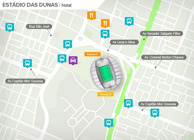 Arena das Dunas fica em área central de Natal (Foto: Foto: Google Maps / Infografia GloboEsporte.com)