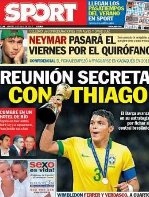Diário Sport, com Thiago Silva na capa (Foto: Reprodução)