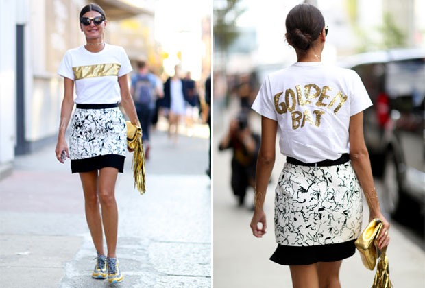 A editora de moda Giovanna Battaglia passou uma mensagem literal com sua camiseta (Foto: Imaxtree)