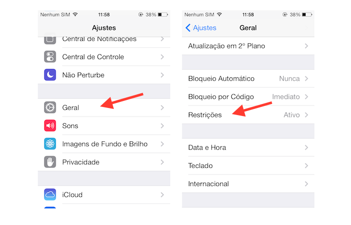 Acessando a página de configuração das restrições do iOS (Foto: Reprodução/Marvin Costa)