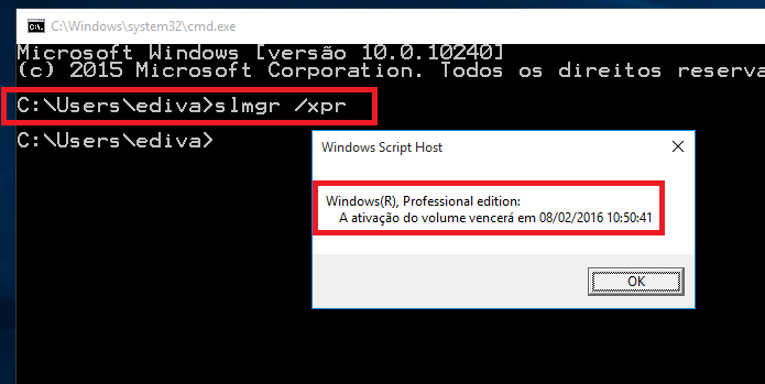 Verificando a ativao do Windows 10 no Prompt de Comando Foto ReproduoEdivaldo Brito