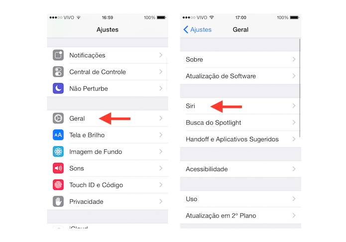 Acessando as configurações da Siri nos ajustes do iOS (Foto: Reprodução/Marvin Costa)