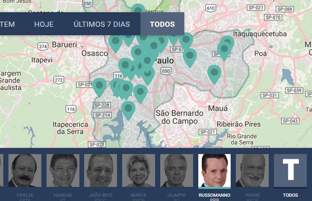 Mapa do candidato Celso Russomanno (PRB) (Foto: G1)