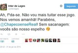 Na rede, Inter de Lages desiste após 5º gol da Chape: "Nos vemos amanhã" Na rede, Inter de Lages desiste após 5º gol da Chape: "Nos vemos amanhã"