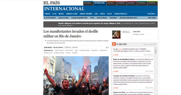 El País destaca a invasão ao desfile militar no Rio de Janeiro (Foto: Reprodução/El País)