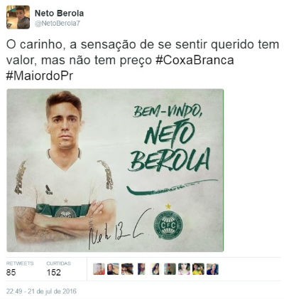 Neto Berola Coritiba (Foto: Reprodução/ Twitter)