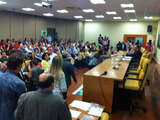 Dezenas de pessoas otaram auditório da Câmara Municipal na audiência pública que iniciou o debate sobre a destinação do Minhocão nesta terça-feira (9) (Foto: Marcelo Mora/G1)
