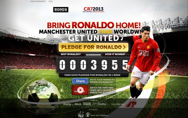 reprodução Site faz campanha para levar CRistiano ronaldo ao Manchester United (Foto: Reprodução)