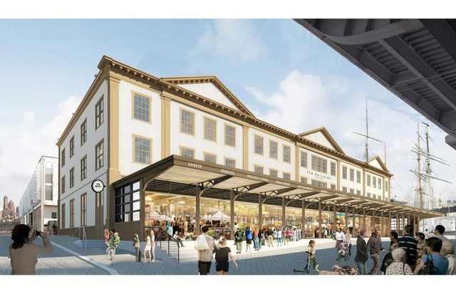 Rendering of the Tin Building seen from the Plaza in the Seaport district developed by the Howard Hughes Corporation (Foto: THE HOWARD HUGHES CORPORATION)