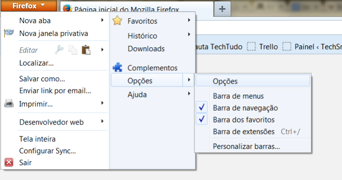 No canto superior esquerdo, vá até as opções do Firefox (Foto: Reprodução/Henrique Duarte) No canto superior esquerdo, vá até as opções do Firefox (Foto: Reprodução/Henrique Duarte)