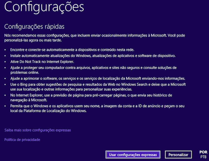 Configuração inicial do Windows 10 (Foto: Reprodução/Helito Bijora) 