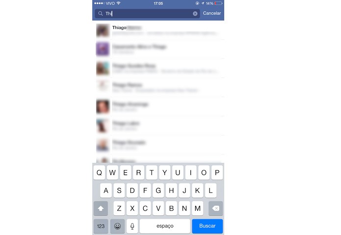 Procurando um perfil no Facebook para iOS (Foto: Reprodução/Aline Jesus)