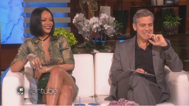 Rihanna e George Cloney no programa da Ellen DeGeneres (Foto: Reprodução/ You Tube)