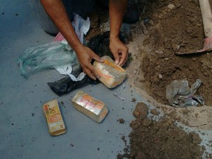 Mais de R$ 25 mil foram encontrados no quintal da casa alugada por Ronaldo Maricau Flores, em Boa Vista (Foto: Polícia Civil/Divulgação)