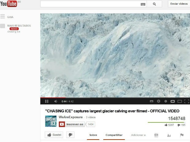 Vídeo mostra maior rompimento de geleira já filmado (Foto: Reprodução/Youtube)