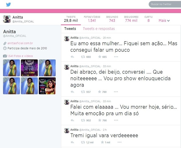Anitta fala sobre Rihanna na rede social (Foto: Reprodução do Twitter)