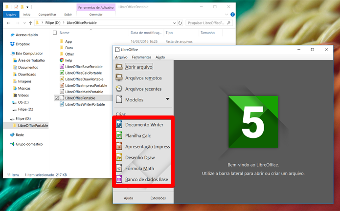 Versão portátil do LibreOffice é completa e conta com todos os apps da versão desktop normal (Foto: Reprodução/Filipe Garrett)