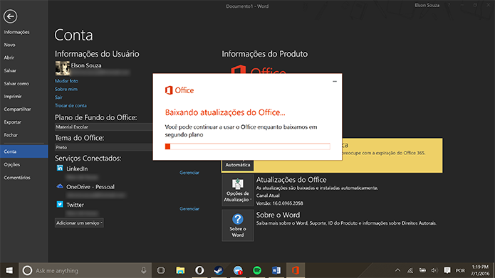 Office 365 e 2016 liberam usuário para trabalhar enquanto app é atualizado (Foto: Reprodução/Elson de Souza)