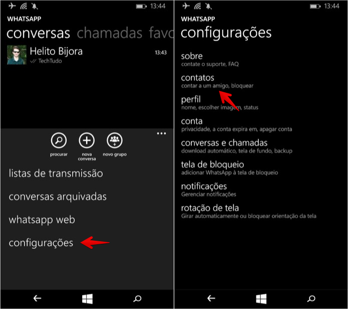 Acesse as configurações do WhatsApp (Foto: Reprodução/Helito Bijora)