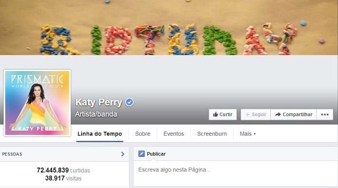 Katy Perry é uma das queridinhas da rede social (Foto: Reprodução/Facebook)