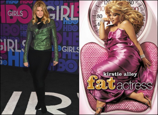 Kirstie Alley foi tão detonada pela mídia por ter engordado, na década passada, que em 2005 criou uma sitcom só para rir de si mesma: 'Fat Actress' ("atriz gorda") durou só uma temporada, mas foi uma maneira de ela mostrar que não ligava para padrões de beleza. (Foto: Getty Images e Reprodução)