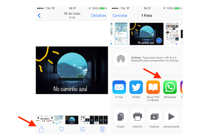 Tela de compartilhamento para fotos editadas a partir do iOS (Foto: Reprodução/Marvin Costa)