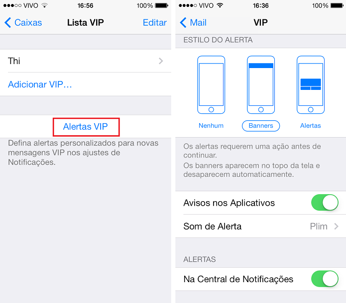 Adicionando contatos VIPs e criando alertas para eles no Mail do iOS 7 (Foto: Aline Jesus/Reprodução)