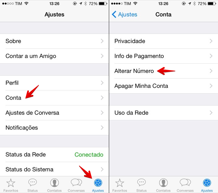 Alterando o número celular no WhatsApp para iOS