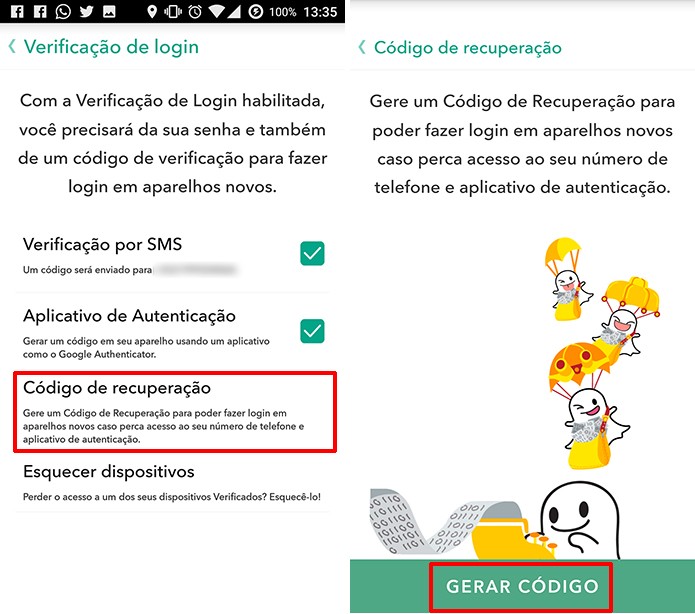 Snapchat pode ter código de recuperação usado no lugar da verificação em duas etapas (Foto: Reprodução/Elson de Souza)