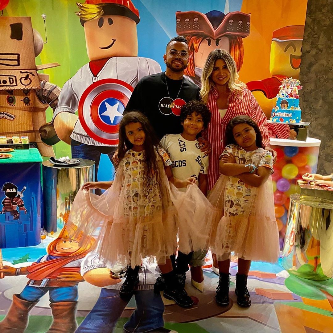 Dentinho e Dani Souza com os três filhos (Foto: Reprodução Twitter e Reprodução Instagram)